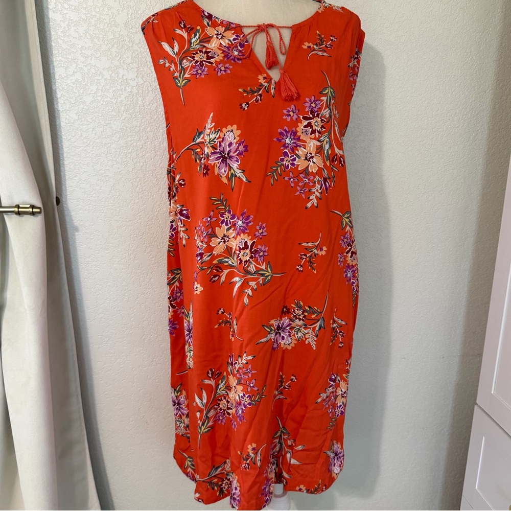 beachlunchlounge Orange Floral‎ Midi Dress, Size xl